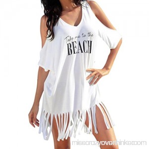 Inkach Women's Summer Dress Sexy Tassel Letters Printed Swimwear Bikini Cover Beach Mini Dresses L White L